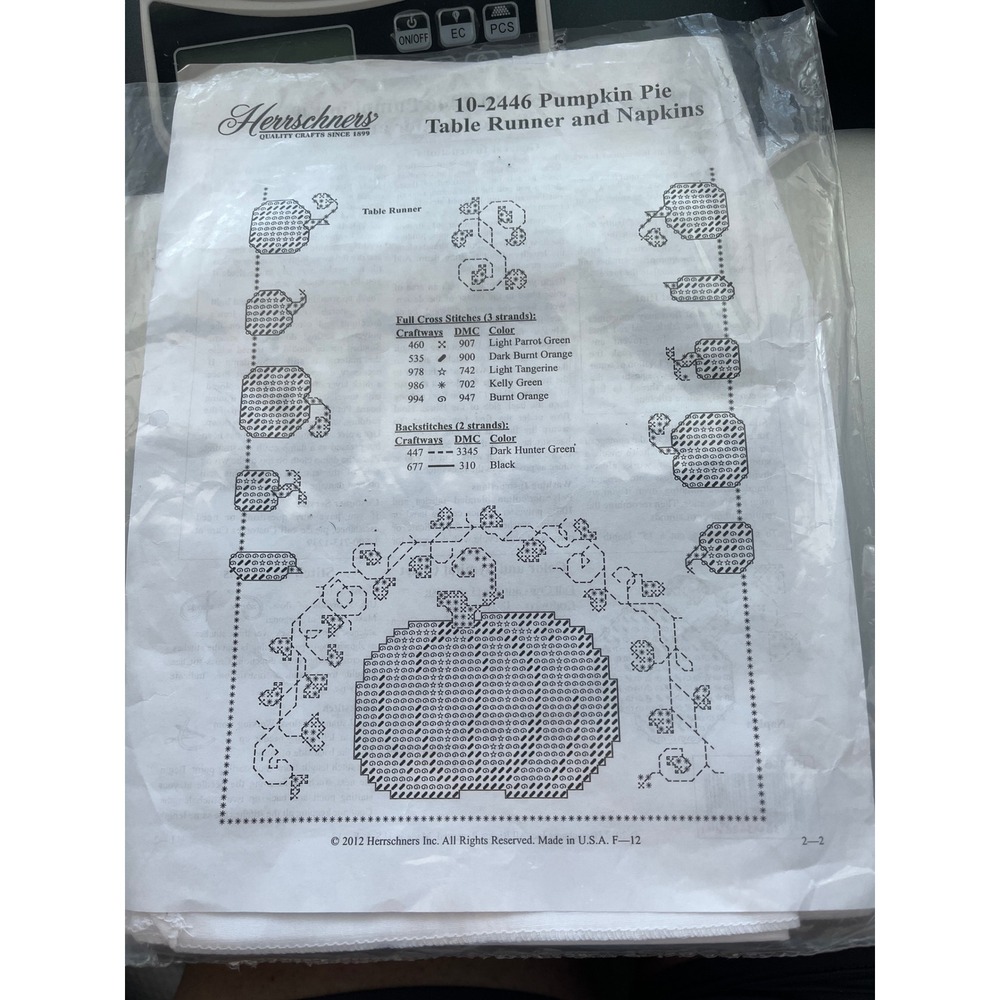Herrschners Pumpkin Pie Stamped Cross Stitch Table Runner & Napkins Kit 10-2446